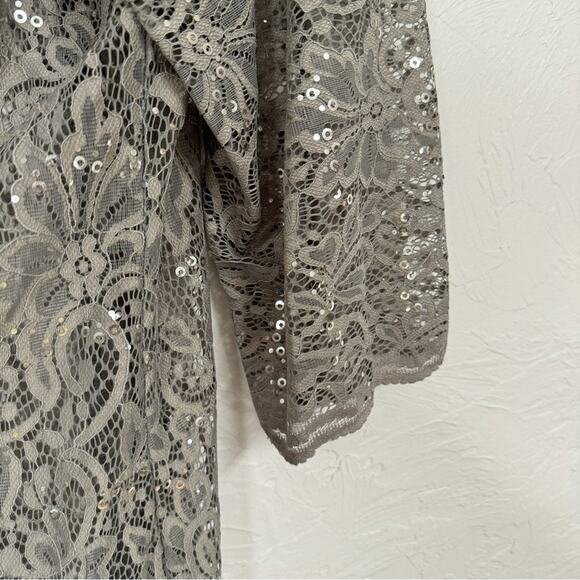 Roamans Grey Lace Duster Cardigan Sweater Womens 22W Formal Sequin Dressy Sheer - Picture 8 of 9